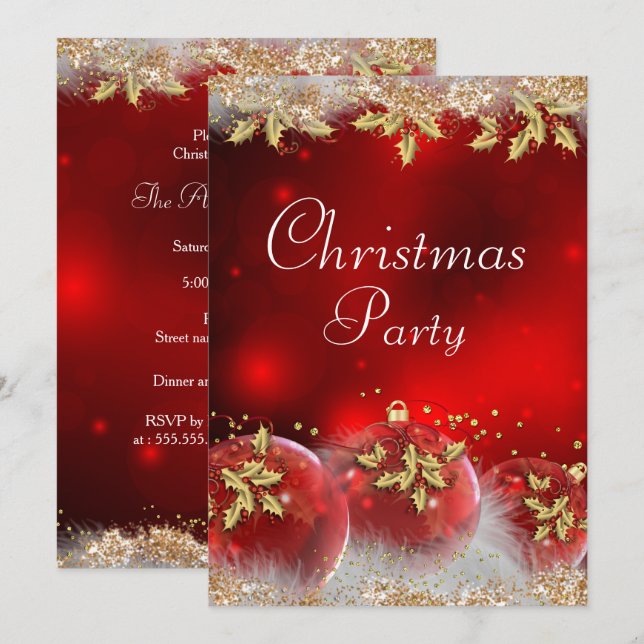 Cartes d'invitation pour la fête de Noël Boules de (Devant / Derrière)