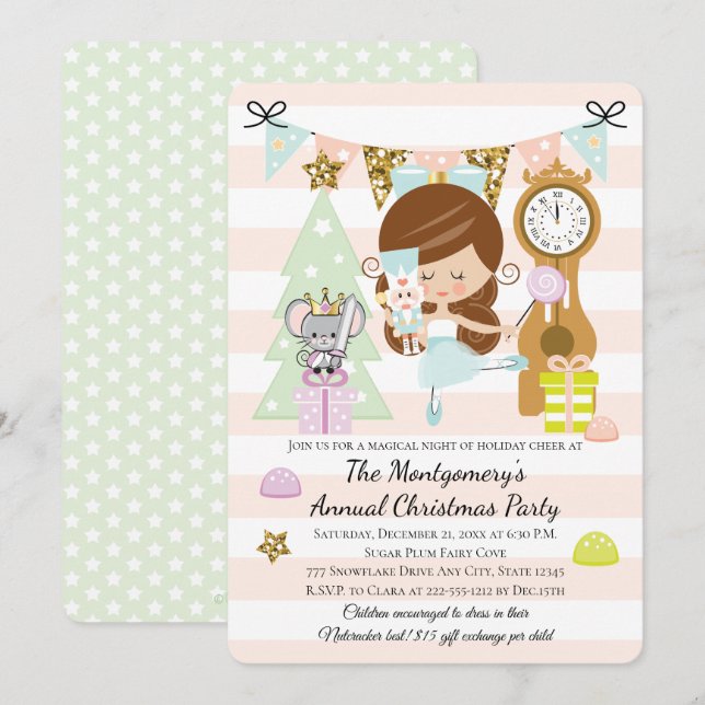 Cartes d'invitation pour la fête de Noël Casse-Noi (Devant / Derrière)