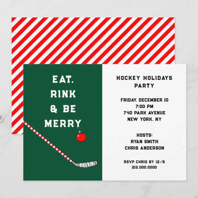 Cartes d'invitation pour la fête de Noël de hockey (Devant / Derrière)