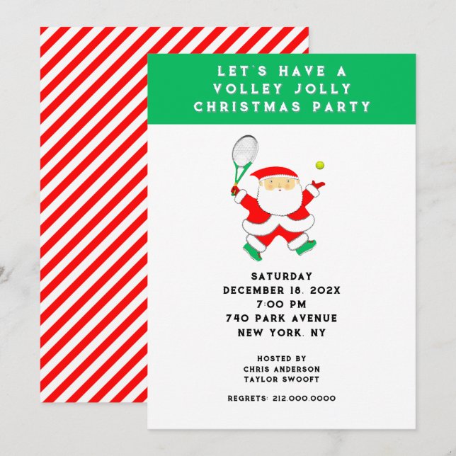 Cartes d'invitation pour la fête de Noël de tennis (Devant / Derrière)