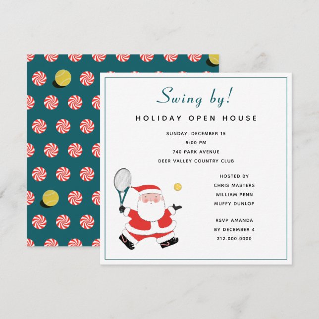Cartes d'invitation pour la fête de Noël de tennis (Devant / Derrière)
