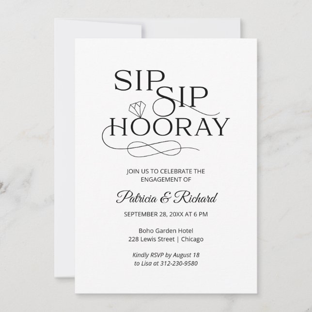 Cartes d'invitation pour la fête d'engagement Sip  (Devant)
