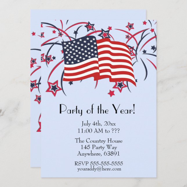 Cartes d'invitation pour la fête du 14 juillet Ble (Devant / Derrière)