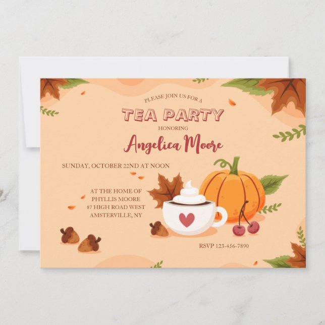 Cartes d'invitation pour la fête du thé d'automne (Devant)