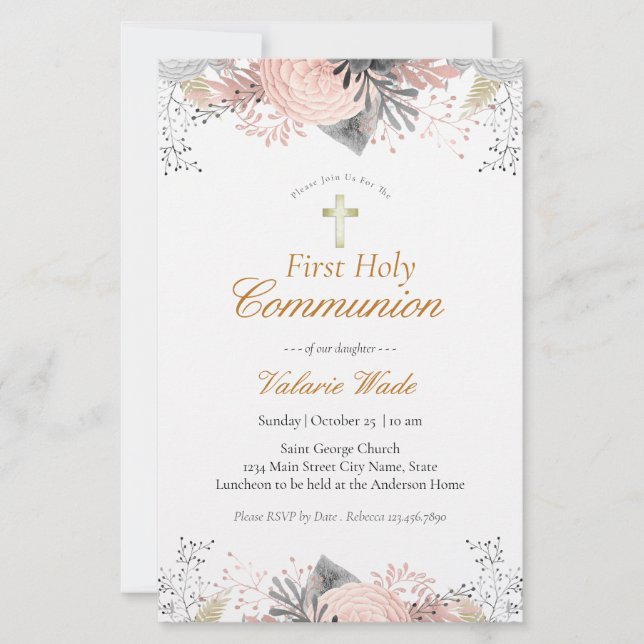 Cartes d'invitation pour la première communion ave (Devant)