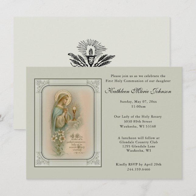 Cartes d'invitation pour la première communion cat (Devant / Derrière)
