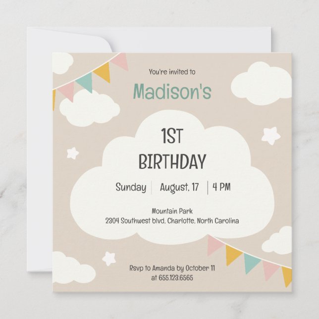 Cartes d'invitation pour la première fête d'annive (Devant)