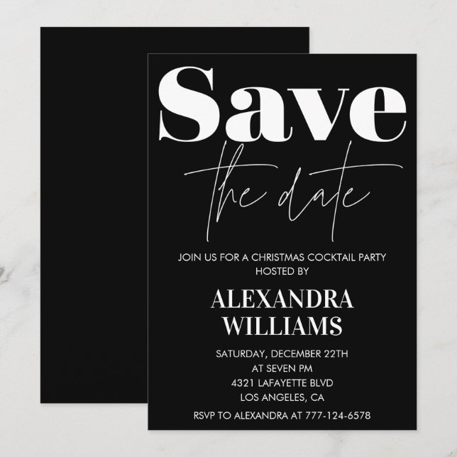 Cartes d'invitation pour la soirée cocktail de Noë (Devant / Derrière)
