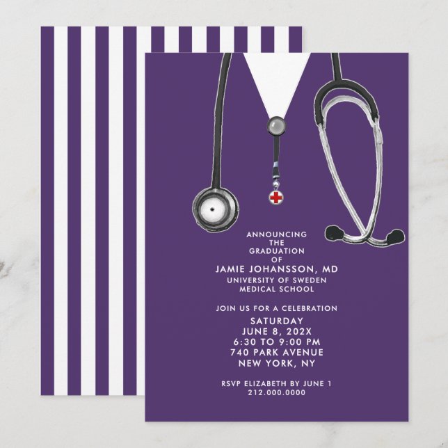 Cartes d'invitation pour la soirée de remise de di (Devant / Derrière)