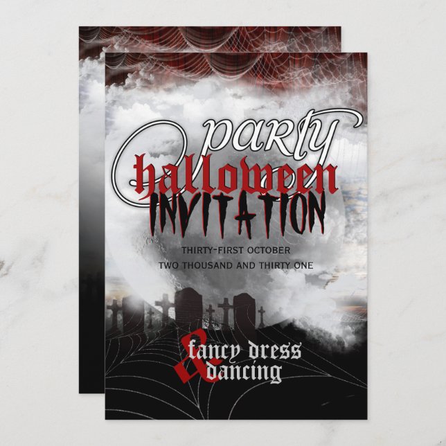 Cartes d'invitation pour la soirée Halloween Cemet (Devant / Derrière)