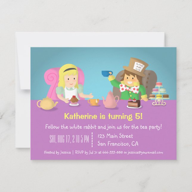 Cartes d'invitation pour l'anniversaire d'Alice au (Devant)