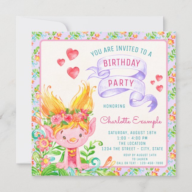 Cartes d'invitation pour l'anniversaire de Troll (Devant)