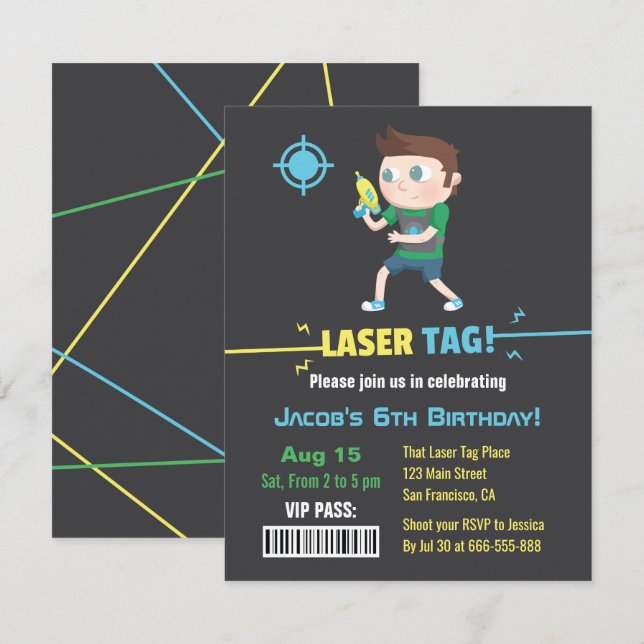 Cartes d'invitation pour l'anniversaire des garçon (Devant / Derrière)