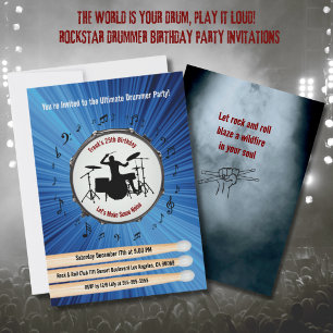 Cartes d'invitation pour l'anniversaire du batteur