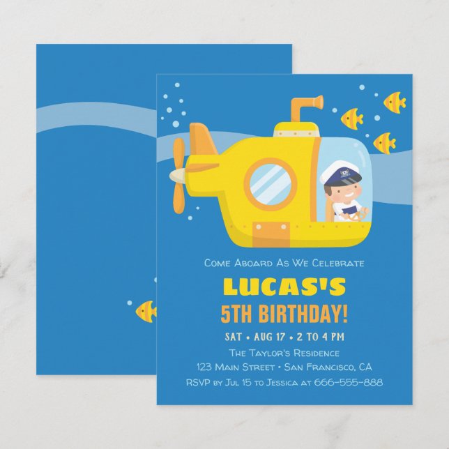 Cartes d'invitation pour l'anniversaire du garçon  (Devant / Derrière)