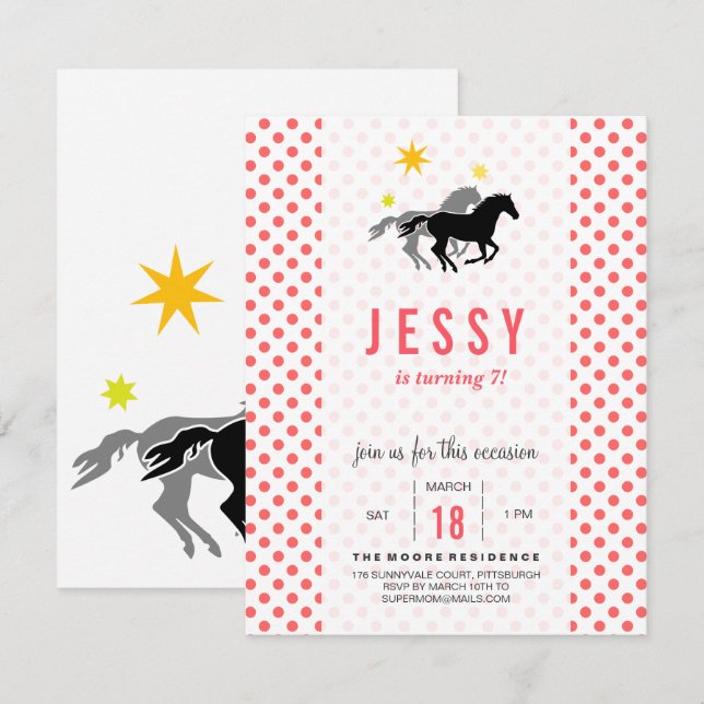 Cartes d'invitation pour l'anniversaire d'un cheva (Devant / Derrière)