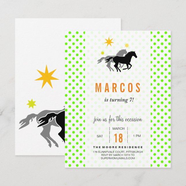 Cartes d'invitation pour l'anniversaire d'un cheva (Devant / Derrière)
