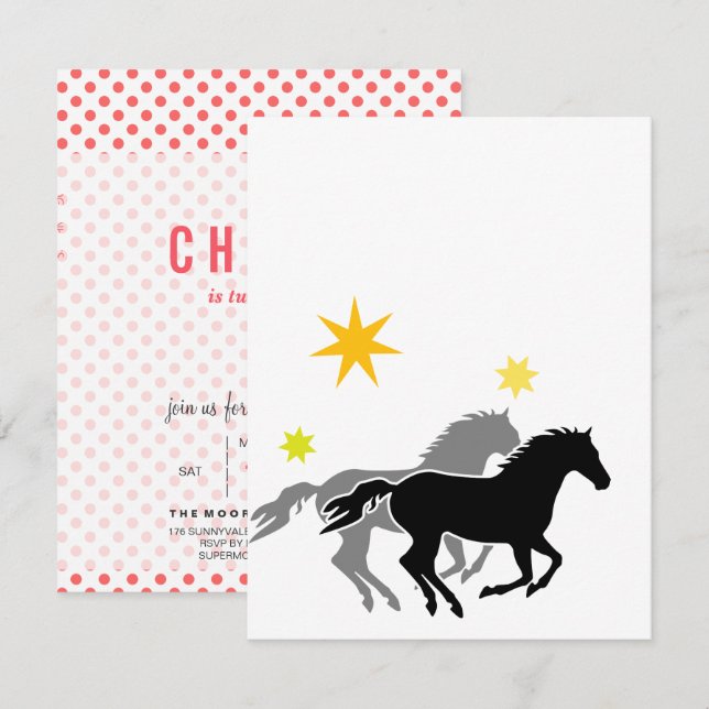 Cartes d'invitation pour l'anniversaire d'un cheva (Devant / Derrière)