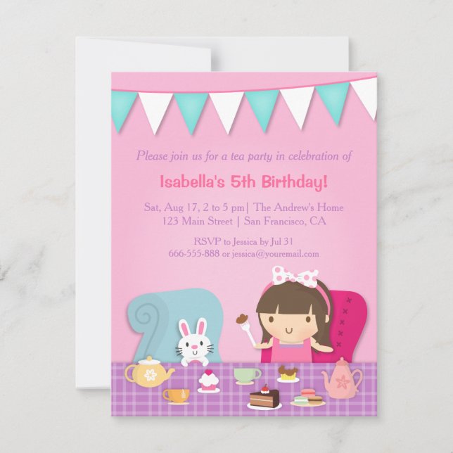 Cartes d'invitation pour l'anniversaire d'un goûte (Devant)