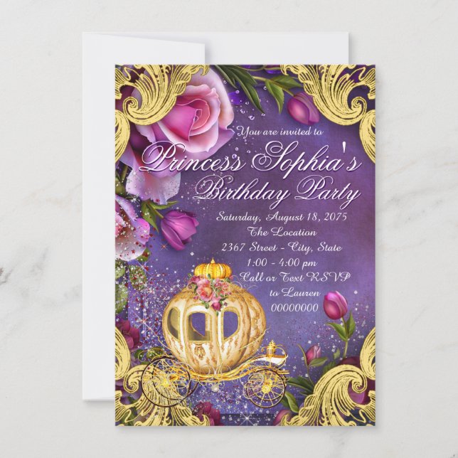 Cartes d'invitation pour l'anniversaire d'une prin (Devant)
