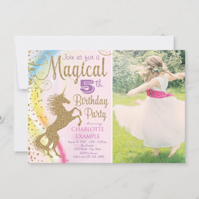 Cartes d'invitation pour l'anniversaire licorne av (Devant)