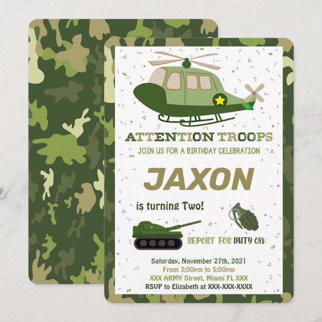 Cartes d'invitation pour l'armée (Devant / Derrière)