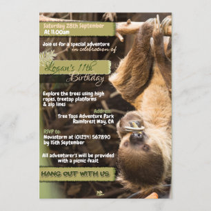 Cartes d'invitation pour l'aventure Sloth Tree Top