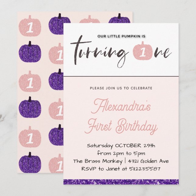 Cartes d'invitation pour le 1er anniversaire de fi (Devant / Derrière)