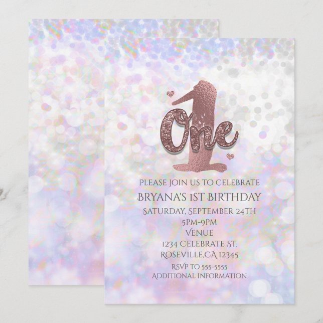 Cartes d'invitation pour le 1er anniversaire Iride (Devant / Derrière)