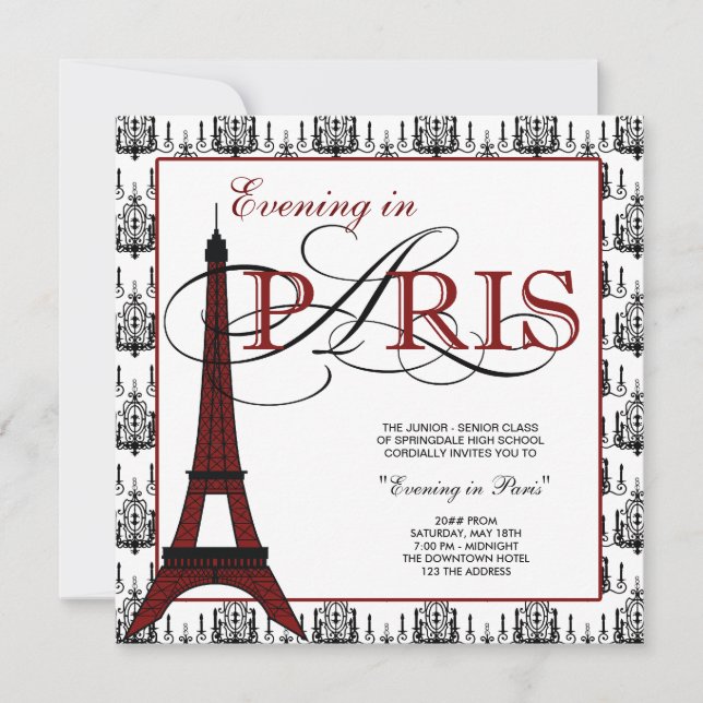 Cartes d'invitation pour le bal de promo à Paris (Devant)