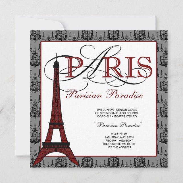Cartes d'invitation pour le bal de promo à Paris (Devant)