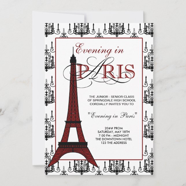 Cartes d'invitation pour le bal de promo à Paris (Devant)