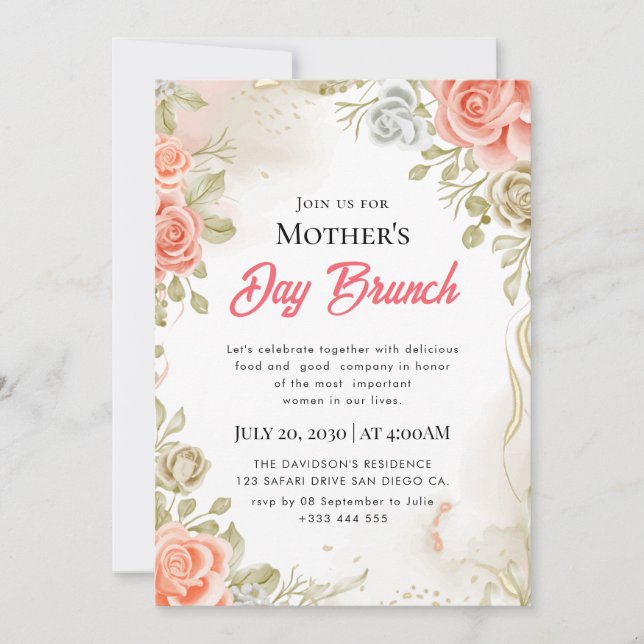 Cartes d'invitation pour le brunch de la fête des  (Devant)