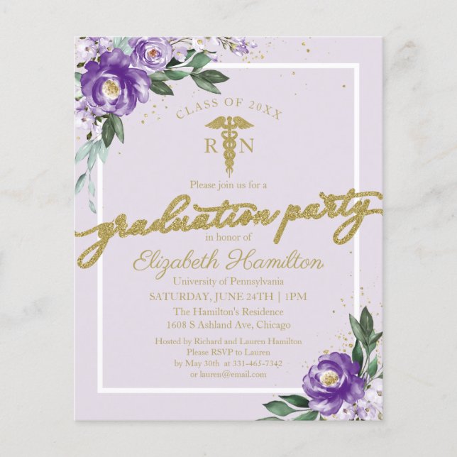 Cartes d'invitation pour le budget de la soirée de (Devant)