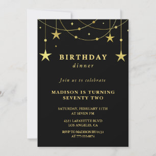 Cartes d'invitation pour le dîner Black Gold Stars