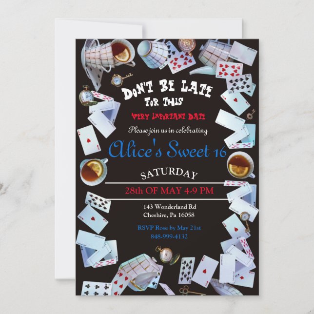 Cartes d'invitation pour le thé de Alice au pays d (Devant)