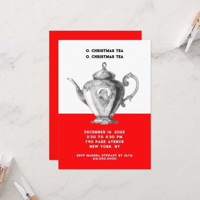 Cartes d'invitation pour le thé de Noël (Devant/Arrière en situation)