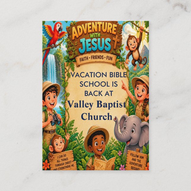 Cartes d'invitation pour l'école biblique de vacan (Devant)