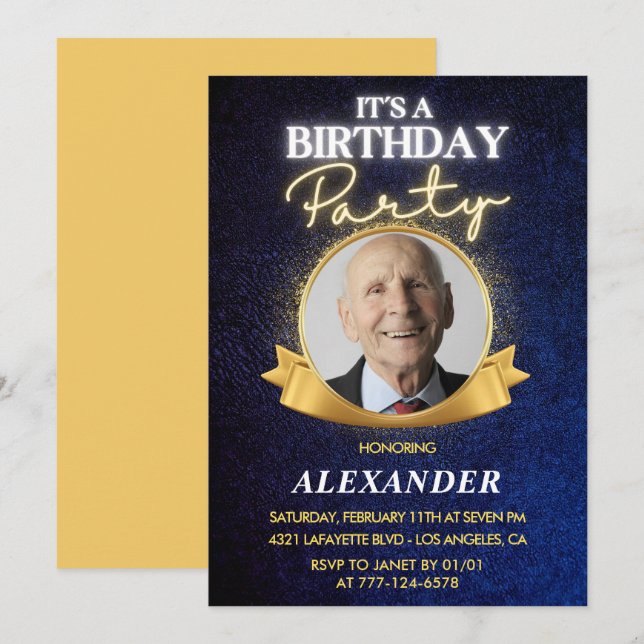 Cartes d'invitation pour les 100 ans d'hommes Élég (Devant / Derrière)