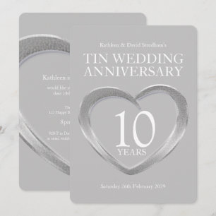 Cartes d'invitation pour les 10 ans de mariage en 
