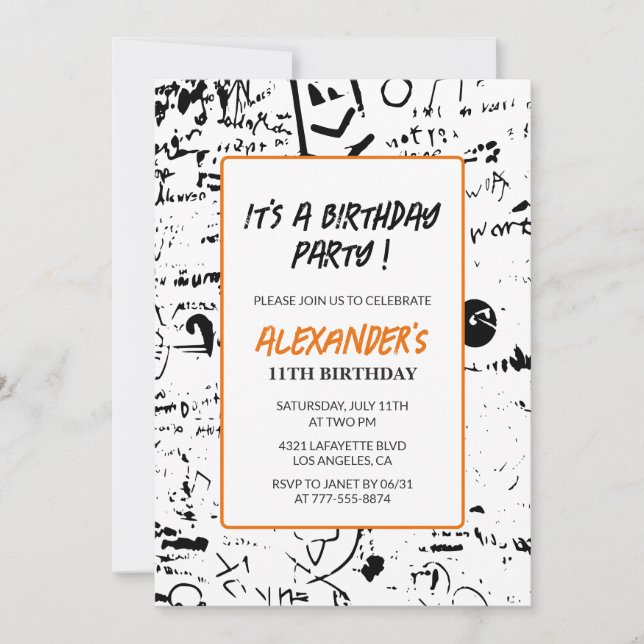 Cartes d'invitation pour les 11 ans garçon graffit (Devant)