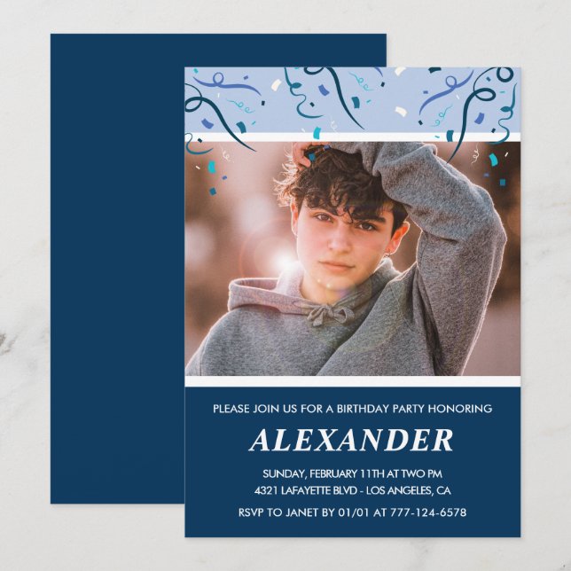 Cartes d'invitation pour les 13 ans d'un garçon Ph (Devant / Derrière)