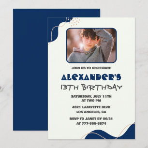 Cartes d'invitation pour les 13 ans garçon simple