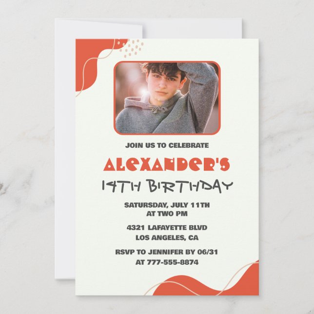 Cartes d'invitation pour les 14 ans de garçon Mode (Devant)