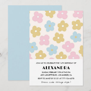 Cartes d'invitation pour les 14 ans Fille Floral B