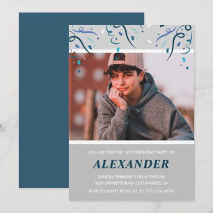 Cartes d'invitation pour les 14 ans garçon Confett