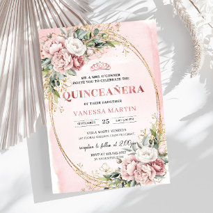 Cartes d'invitation pour les 15 ans avec fleurs ro
