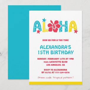 Cartes d'invitation pour les 15 ans Tropical Aloha