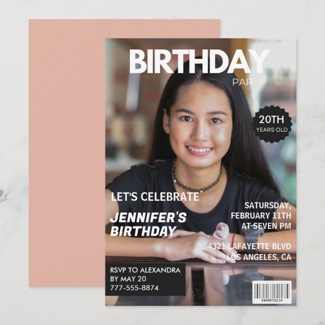 Cartes d'invitation pour les 20 ans de fille Couve (Devant / Derrière)