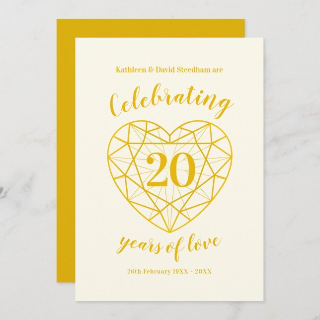 Cartes d'invitation pour les 20 ans de mariage dia (Devant / Derrière)